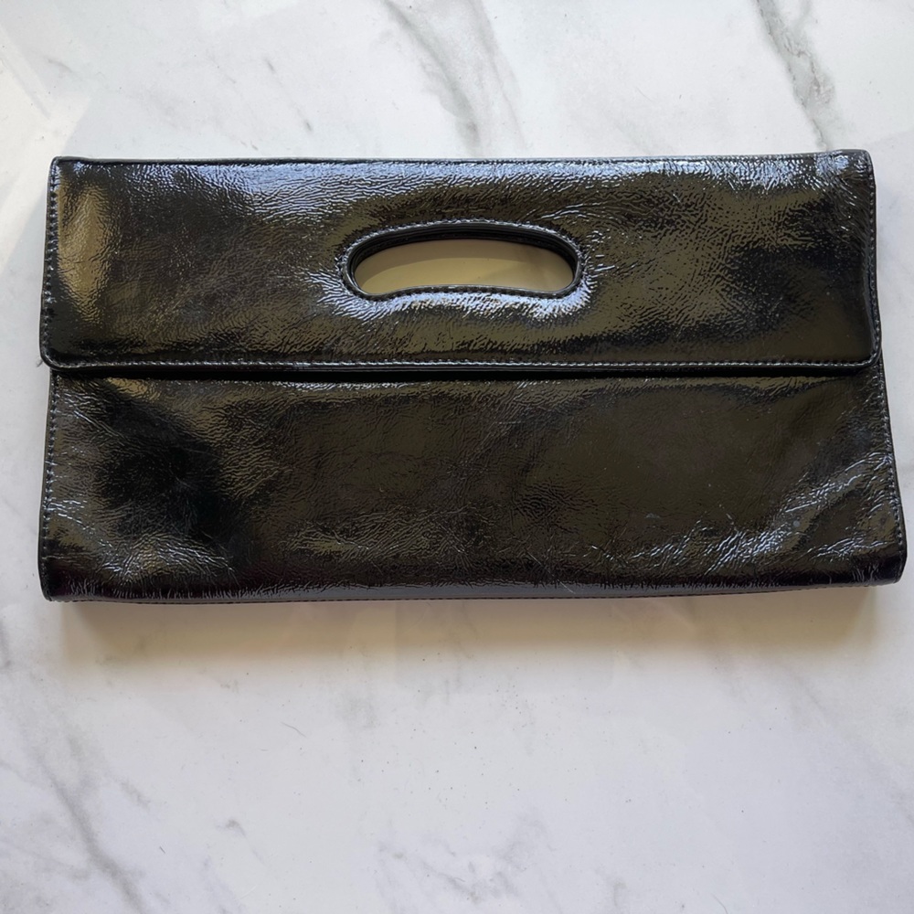 Hobo black patent clutch, EUC